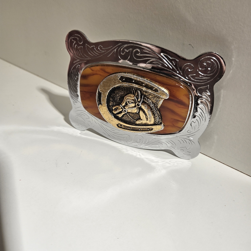 Belt Buckle Retro Horse Head  Lucky Horseshoe Vintage